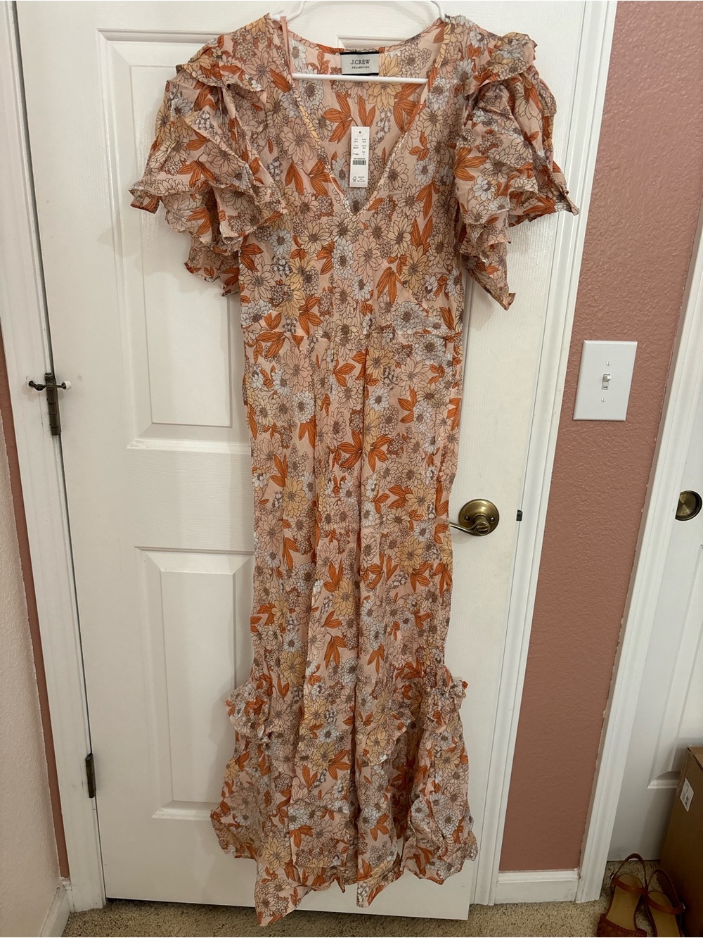 NWT J. Crew Collection Floral Maxi Dress - Peachy Orange with Flowers - Picture 2 of 6